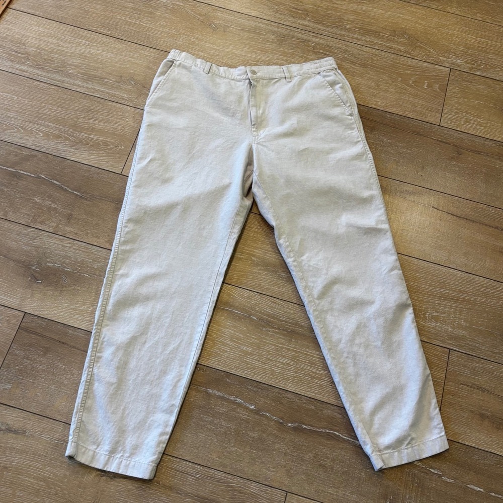 Uniqlo Mens XL Cotton Linen Blend Relaxed Pants Beige Drawstring
